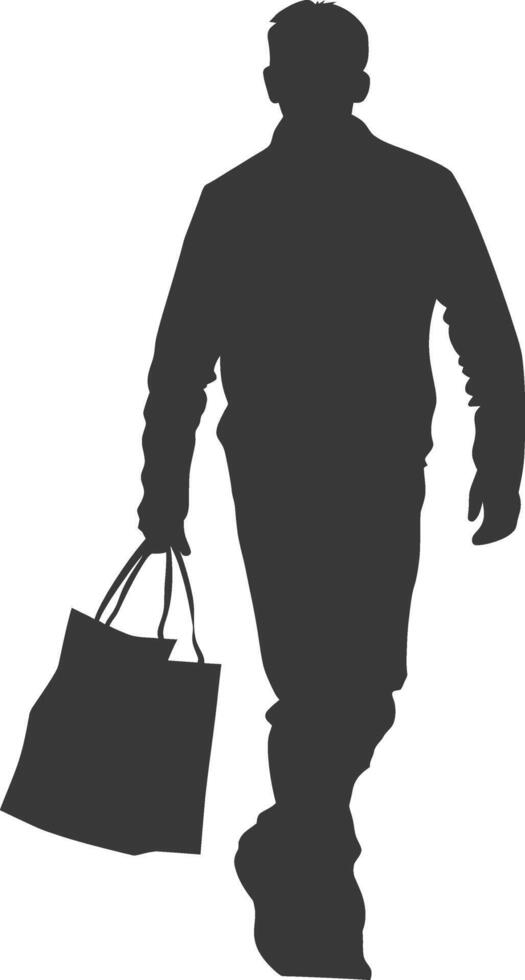 Silhouette man with Shopping bag full body black color only vector