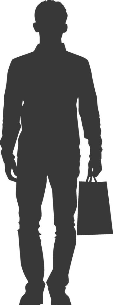 Silhouette man with Shopping bag full body black color only vector