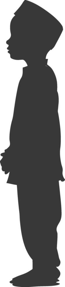 Silhouette muslim little boy black color only vector