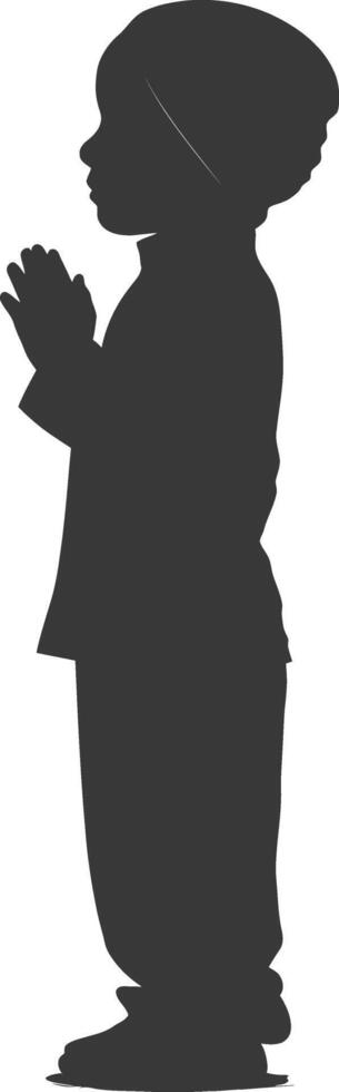 Silhouette muslim little boy black color only vector