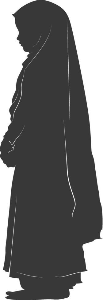 Silhouette muslim little girl black color only vector
