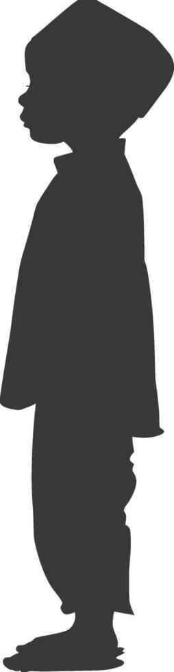 Silhouette muslim little boy black color only vector
