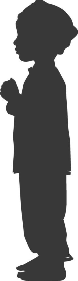 Silhouette muslim little boy black color only vector