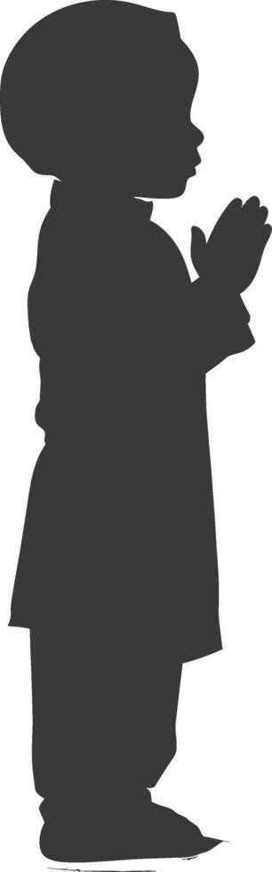 Silhouette muslim little boy black color only vector
