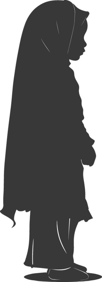 Silhouette muslim little girl black color only vector