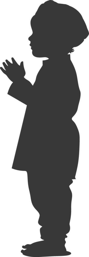 Silhouette muslim little boy black color only vector