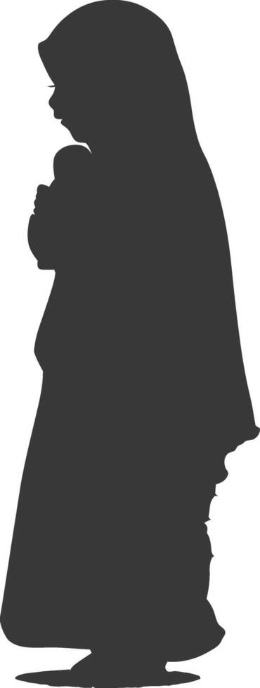 Silhouette muslim little girl black color only vector