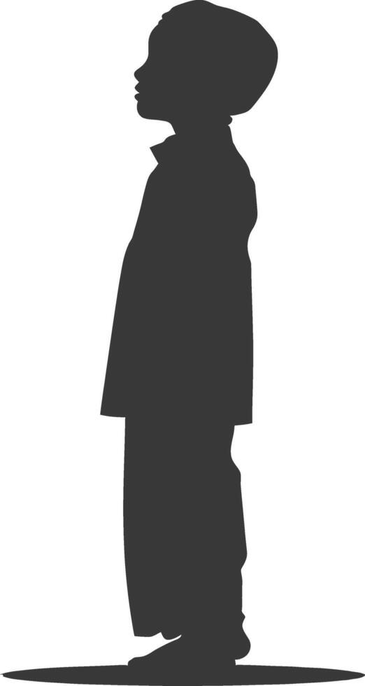 Silhouette muslim little boy black color only vector
