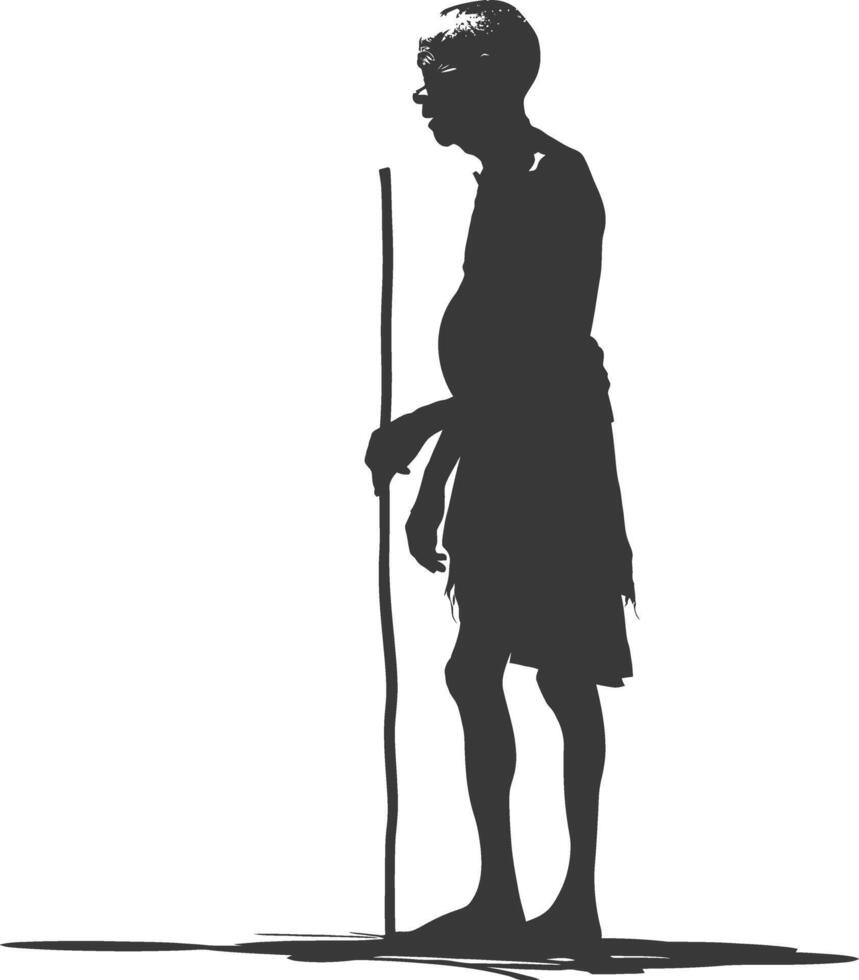 Silhouette native African tribe elderly man black color only vector