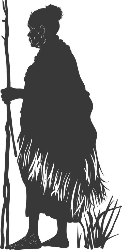 Silhouette native African tribe elderly woman black color only vector