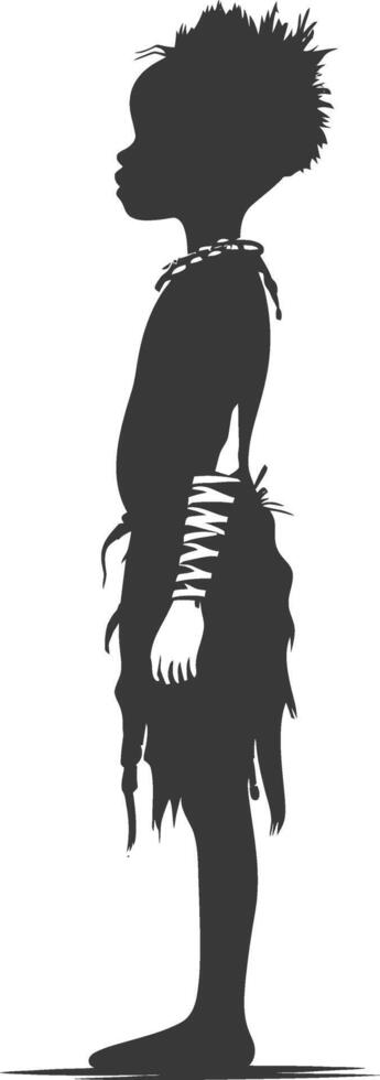 Silhouette native African tribe little boy black color only vector
