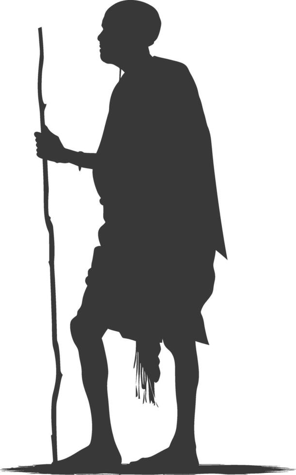 Silhouette native African tribe elderly man black color only vector