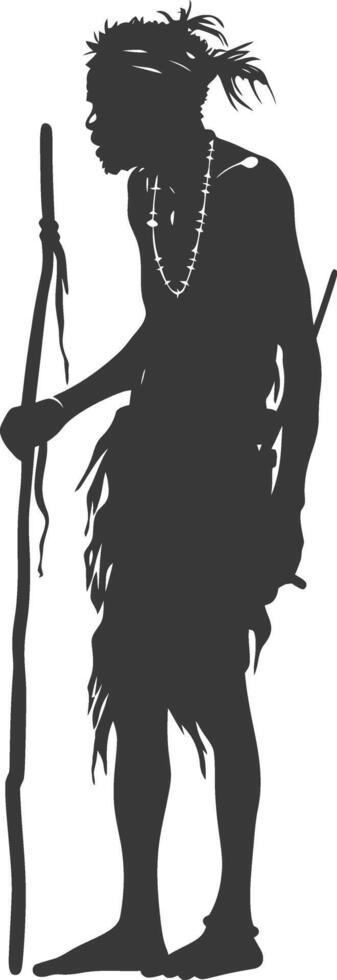 Silhouette native African tribe elderly man black color only vector
