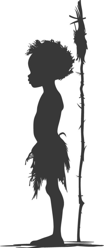 Silhouette native African tribe little boy black color only vector
