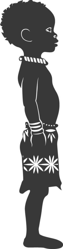 Silhouette native African tribe little boy black color only vector