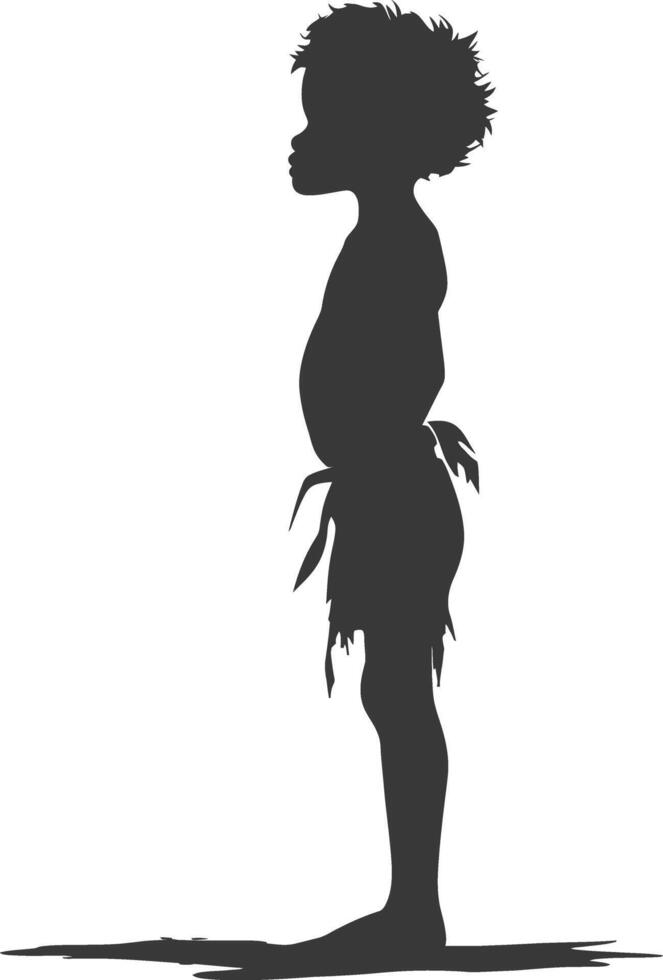 Silhouette native African tribe little boy black color only vector