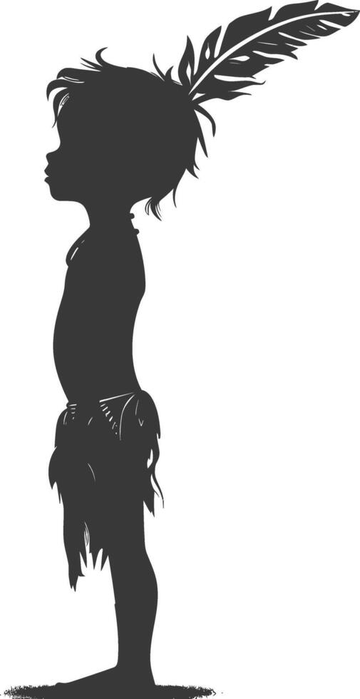 Silhouette native African tribe little boy black color only vector