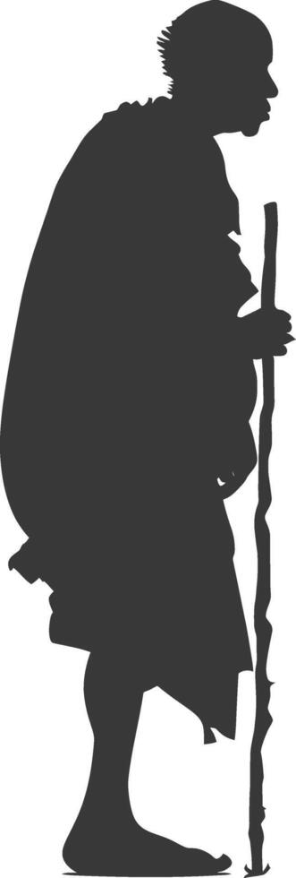 Silhouette native African tribe elderly man black color only vector