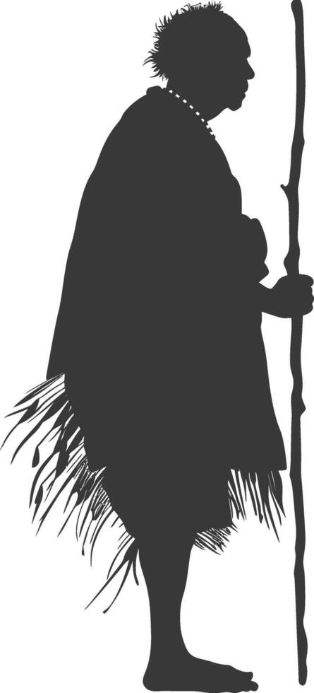 Silhouette native African tribe elderly man black color only vector