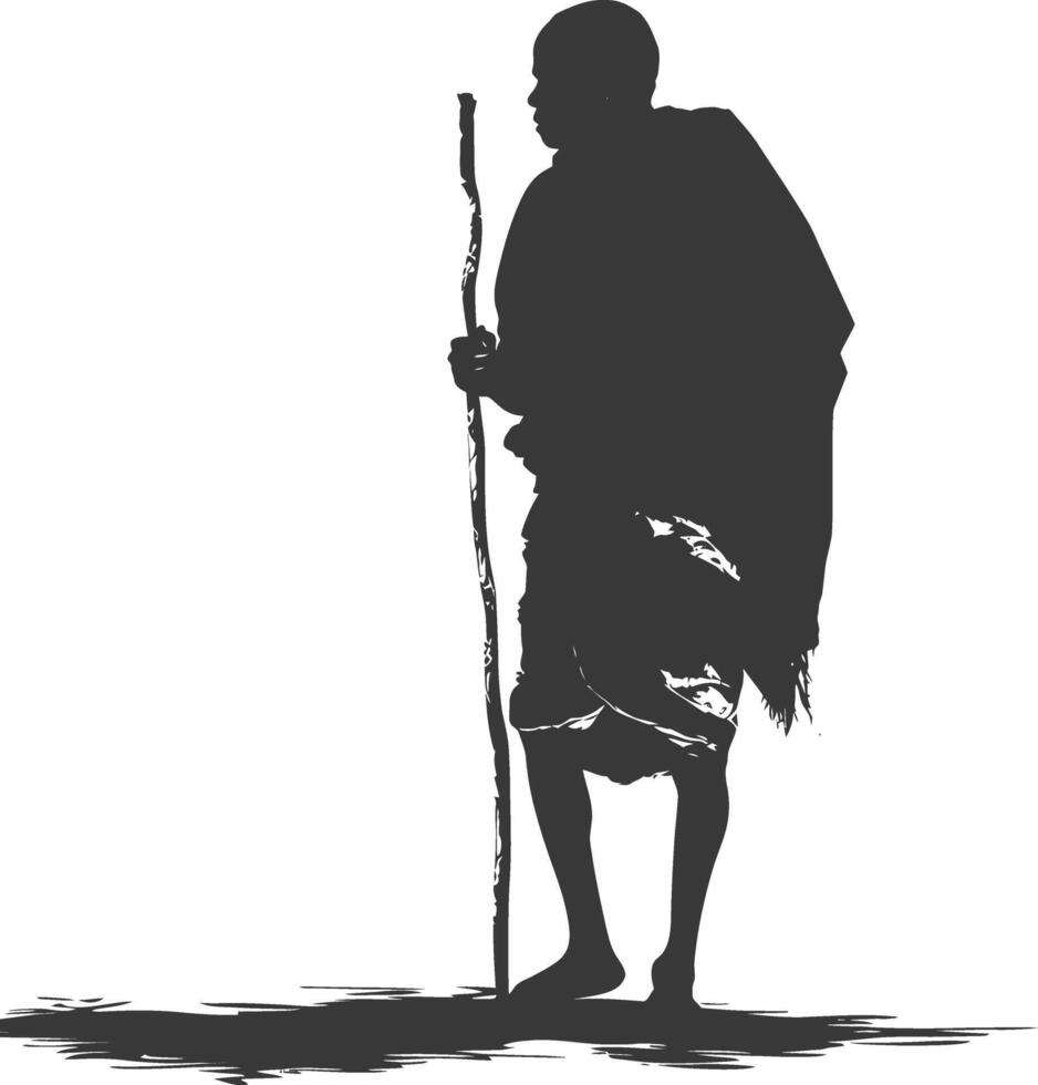 Silhouette native African tribe elderly man black color only vector