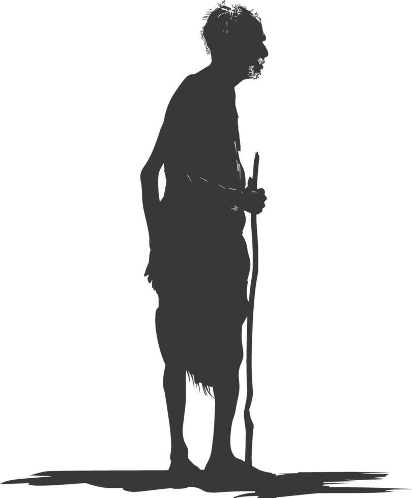 Silhouette native African tribe elderly man black color only vector