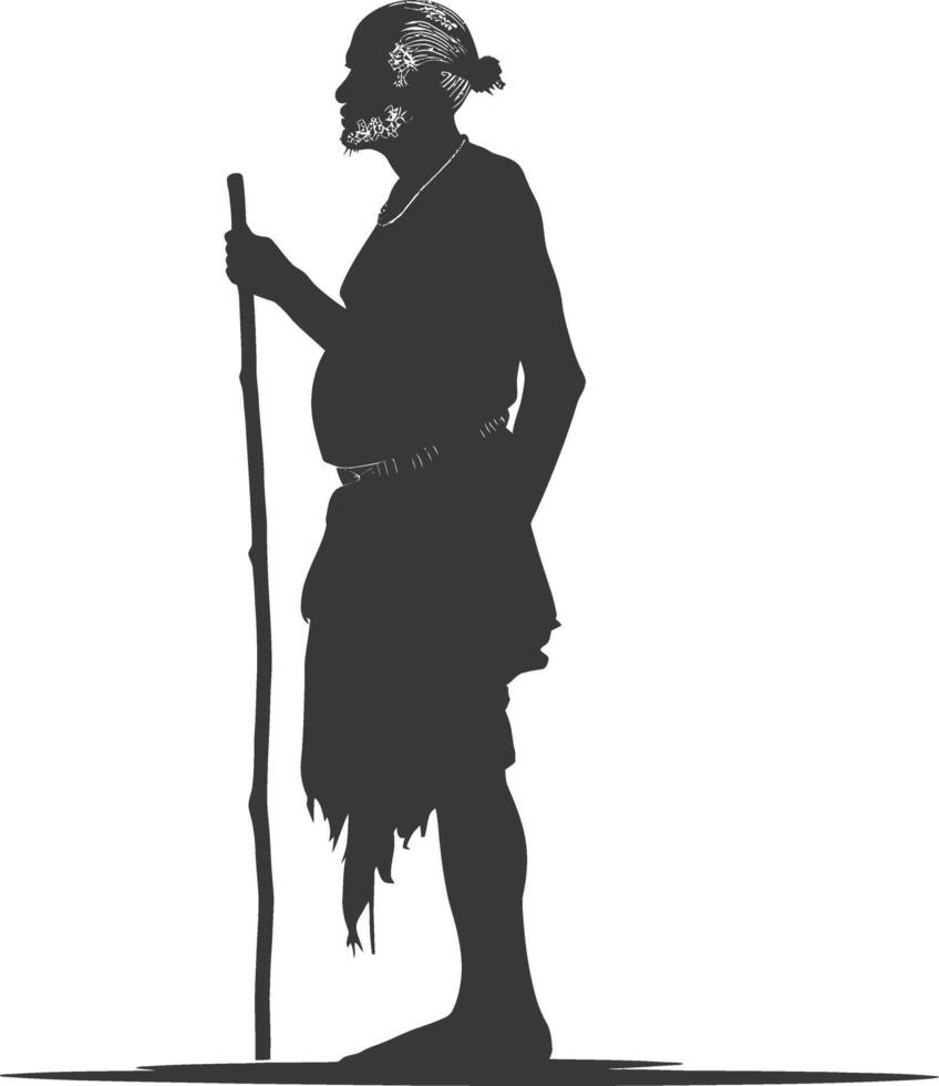 Silhouette native African tribe elderly man black color only vector