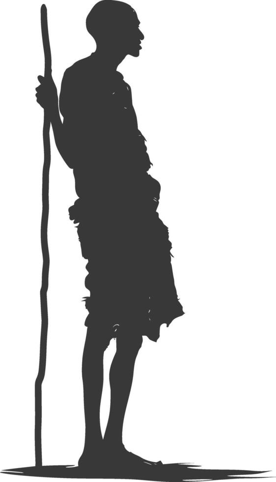 Silhouette native African tribe elderly man black color only vector