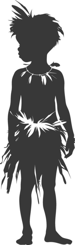 Silhouette native African tribe little boy black color only vector
