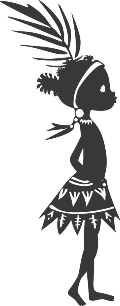 Silhouette native African tribe little girl black color only vector