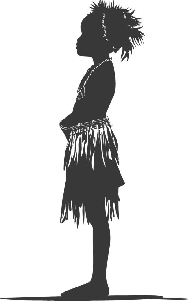 Silhouette native African tribe little girl black color only vector