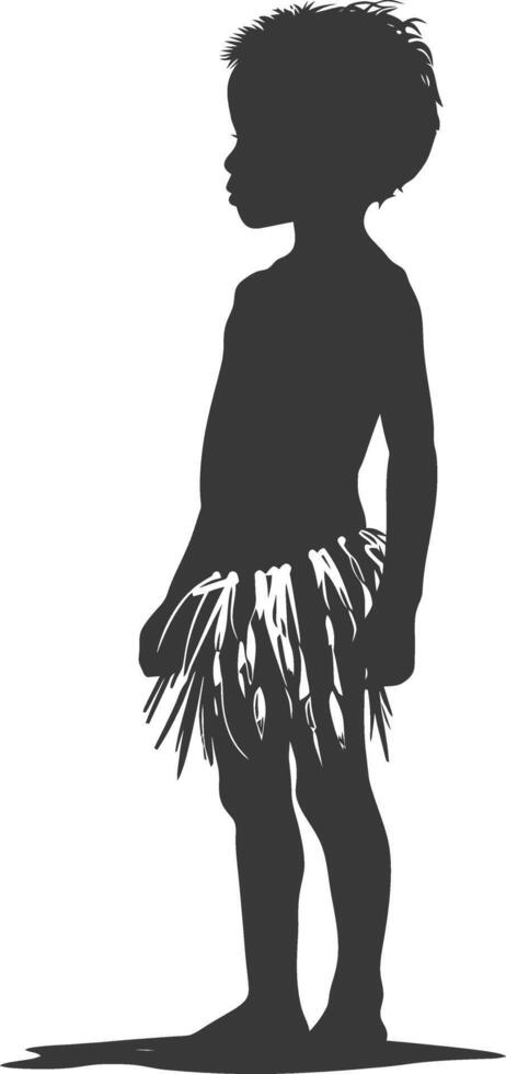 Silhouette native African tribe little boy black color only vector