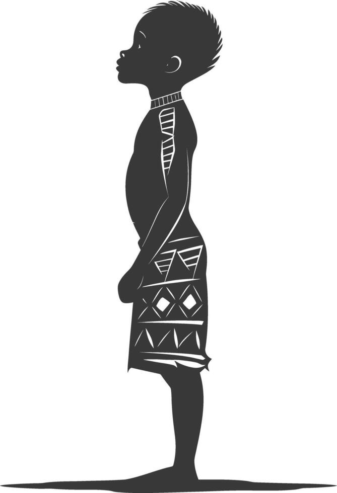 Silhouette native African tribe little boy black color only vector