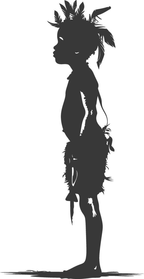 Silhouette native African tribe little boy black color only vector