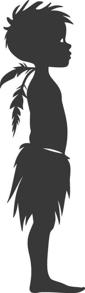 Silhouette native African tribe little boy black color only vector