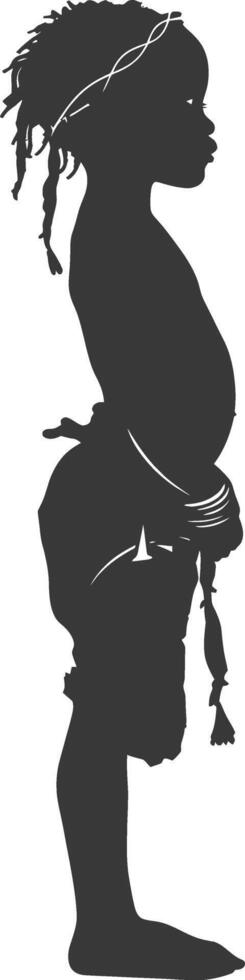 Silhouette native African tribe little girl black color only vector
