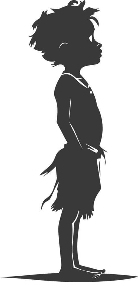 Silhouette native African tribe little boy black color only vector