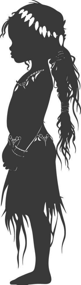 Silhouette native African tribe little girl black color only vector