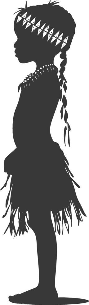 Silhouette native African tribe little girl black color only vector