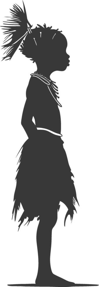 Silhouette native African tribe little girl black color only vector