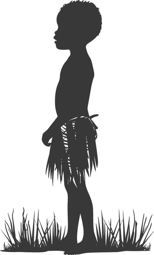 Silhouette native African tribe little boy black color only vector