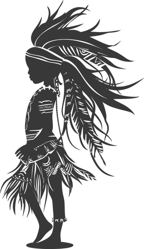 Silhouette native African tribe little girl black color only vector
