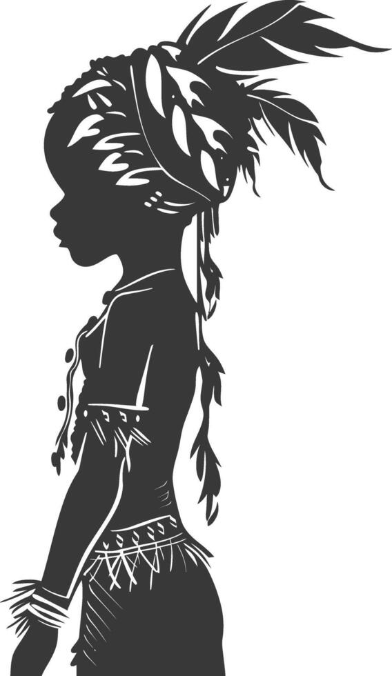 Silhouette native African tribe little girl black color only vector