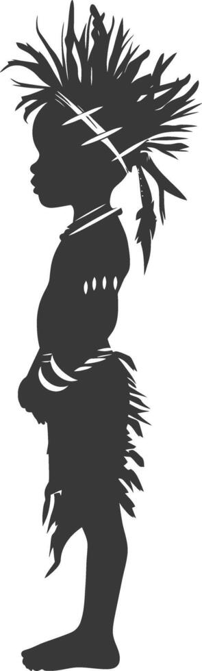Silhouette native African tribe little boy black color only vector