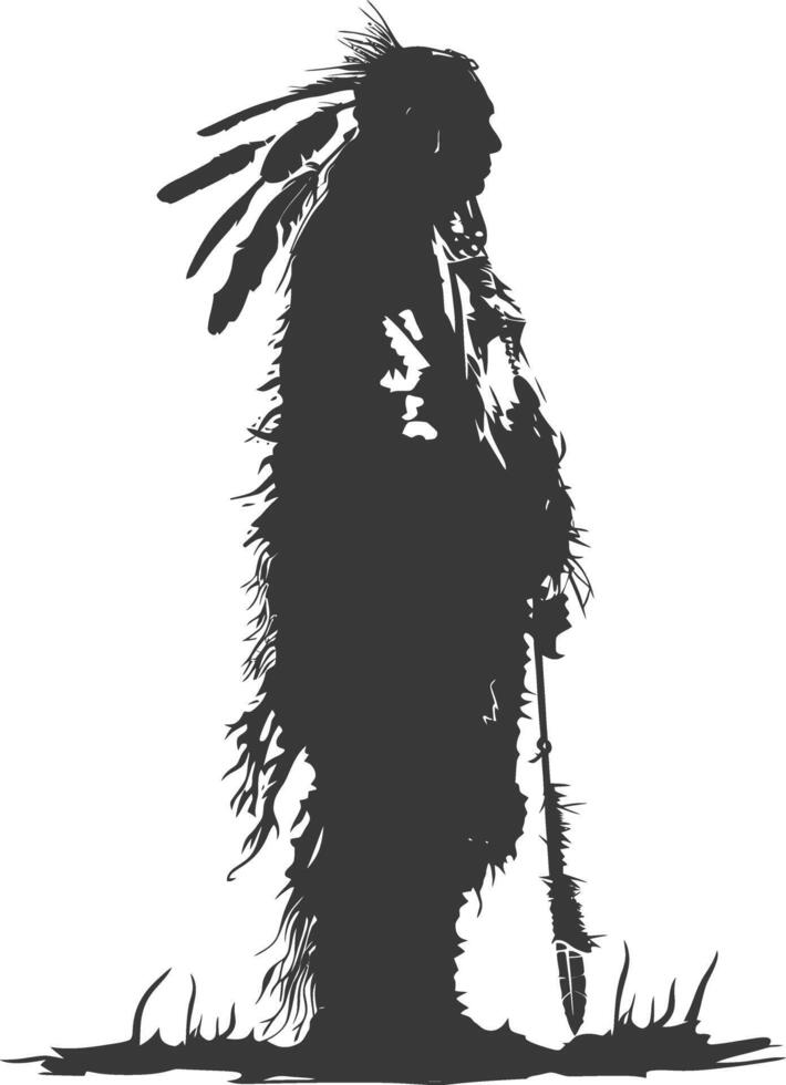 Silhouette native american elderly man black color only vector