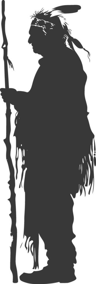 Silhouette native american elderly man black color only vector