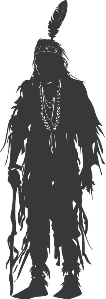 Silhouette native american elderly man black color only vector
