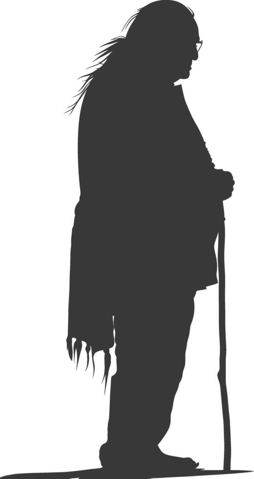 Silhouette native american elderly man black color only vector