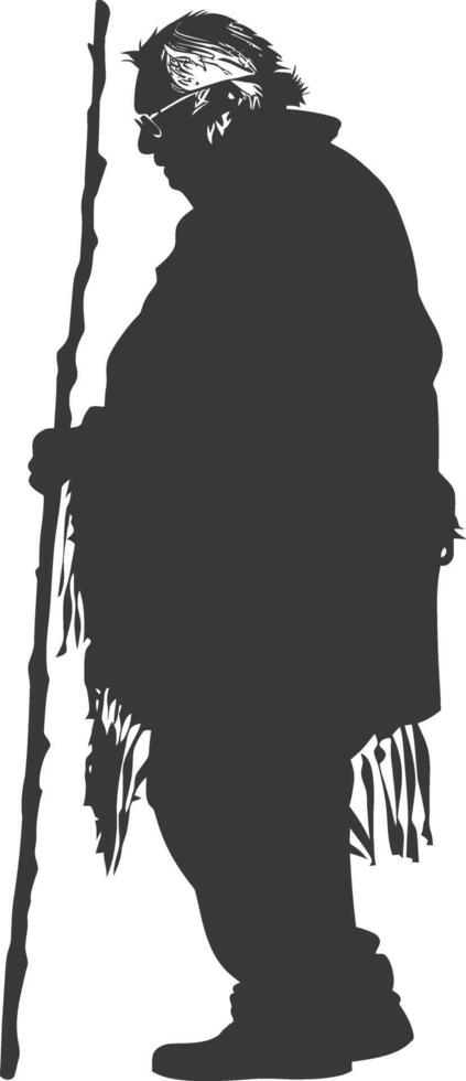 Silhouette native american elderly man black color only vector