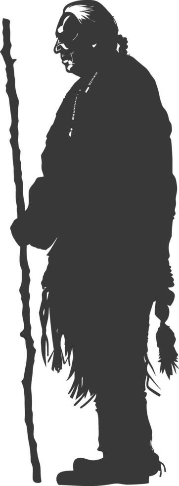 Silhouette native american elderly man black color only vector