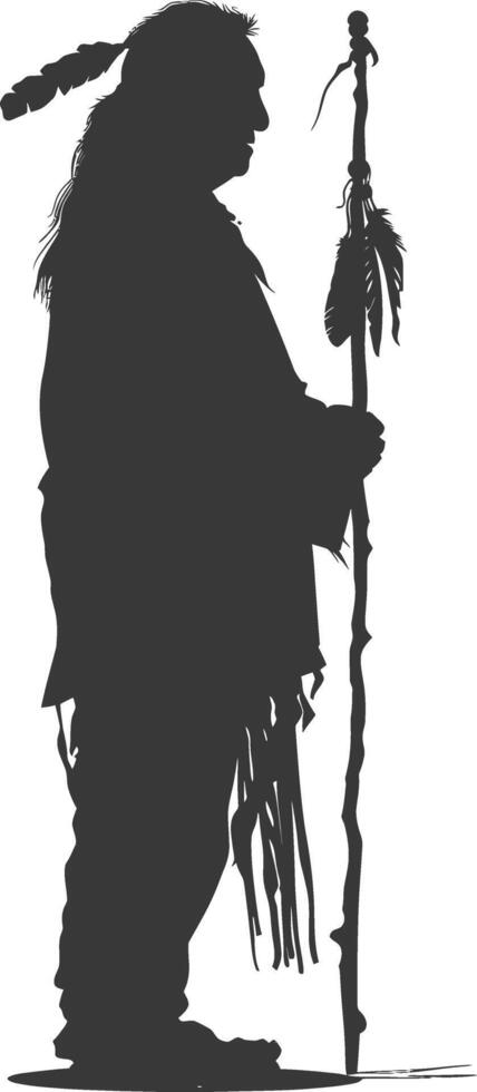 Silhouette native american elderly man black color only vector
